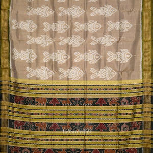 Pastel Green Fish Theme Odisha Handloom Khandua Silk Saree