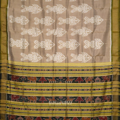 Pastel Green Fish Theme Odisha Handloom Khandua Silk Saree