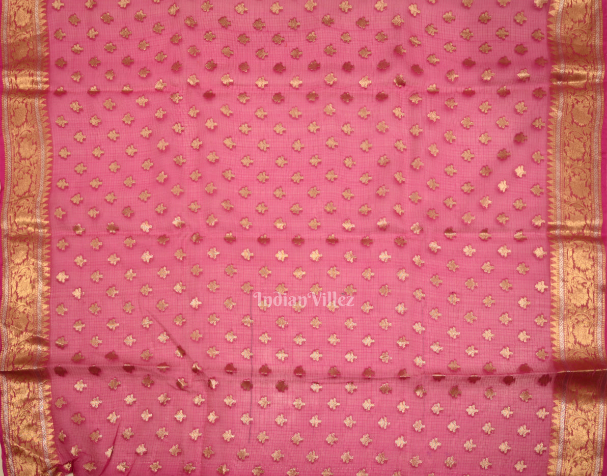 Rani Pink Jamdani Banarasi Kota Silk Saree