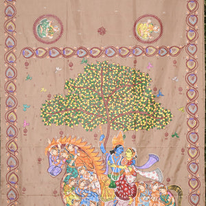 Natural Tussar Kandarpa Ashwa Hand-Painted Pattachitra Saree