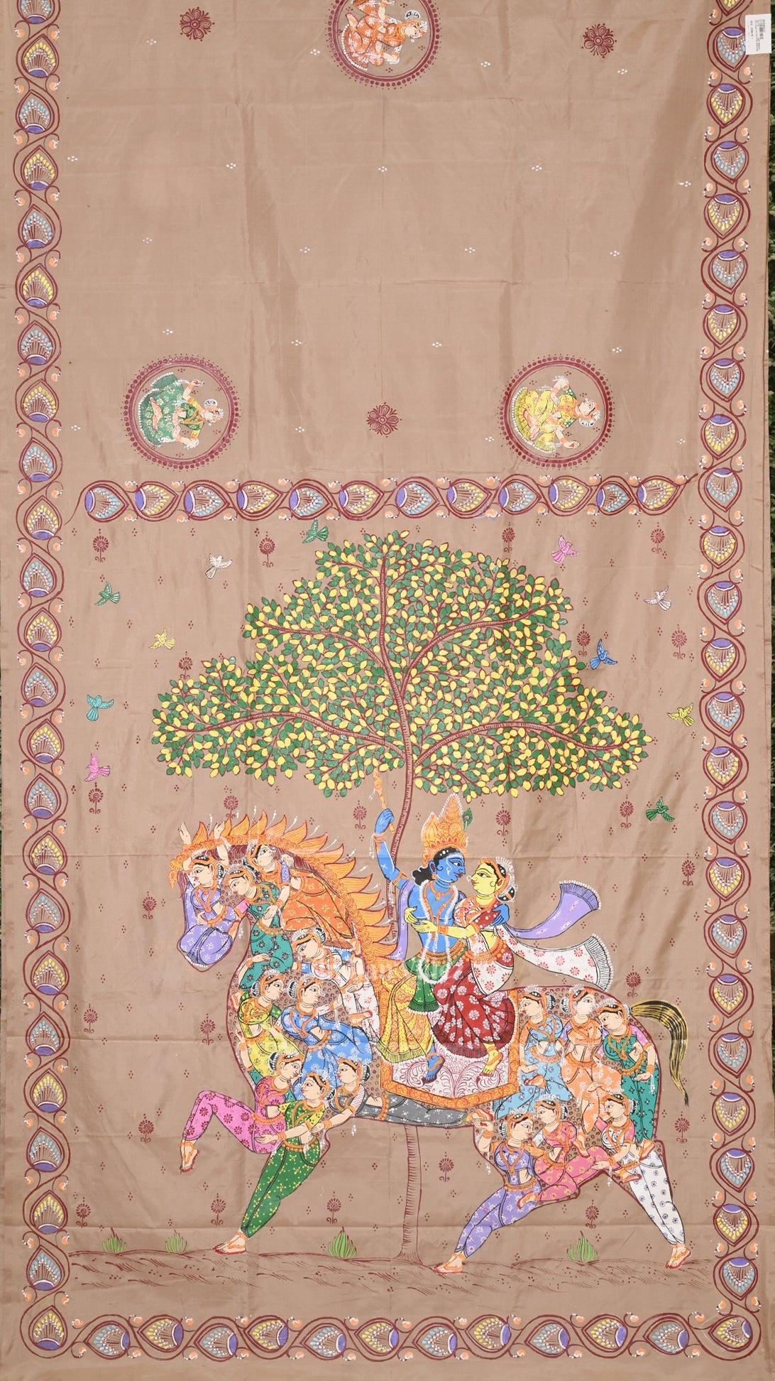 Natural Tussar Kandarpa Ashwa Hand-Painted Pattachitra Saree