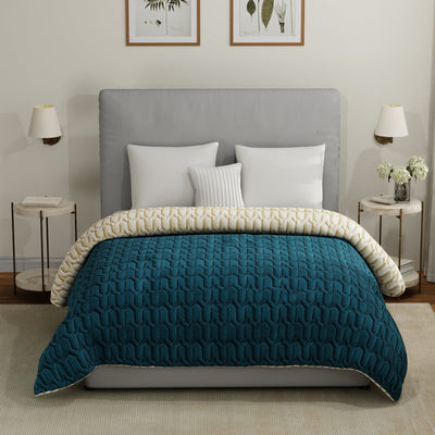 Fluffy & Heavy 200 GSM Microfiber Reversible Quilted Winter Comforters - Teal & Beige