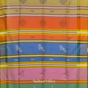 Pink With Multicolor Design Pure Bishnupuri Silk Saree