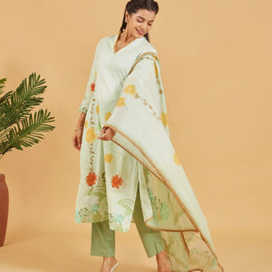 Pastel Green  Kurta Set With Printed Dupatta