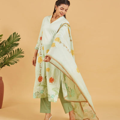 Pastel Green  Kurta Set With Printed Dupatta