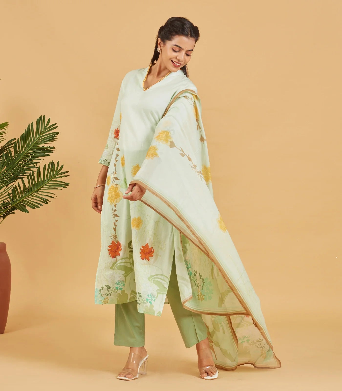 Pastel Green  Kurta Set With Printed Dupatta