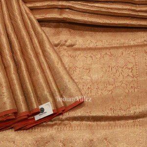 Beige Red with Golden Brocade  Tissue  Banarasi Saree
