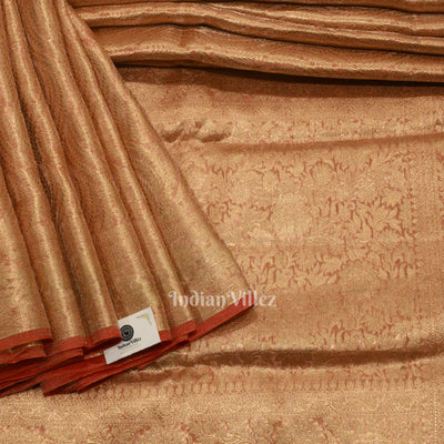 Beige Red with Golden Brocade  Tissue  Banarasi Saree
