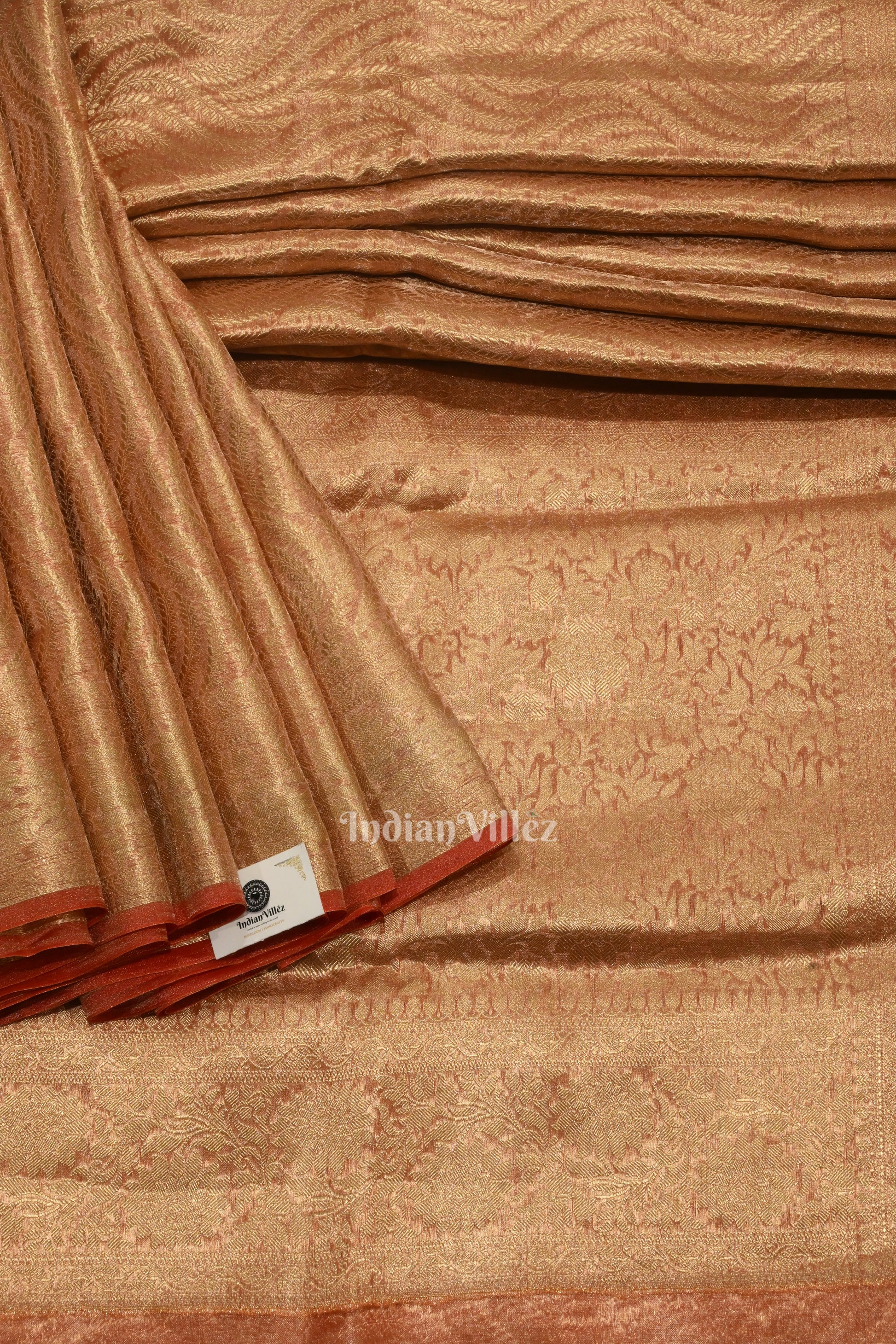Beige Red with Golden Brocade  Tissue  Banarasi Saree