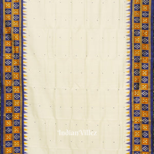 White Butta Design Pasapali Border Odisha Ikat Khandua Silk Saree