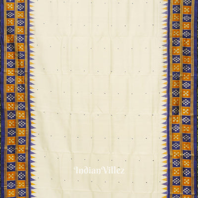 White Butta Design Pasapali Border Odisha Ikat Khandua Silk Saree