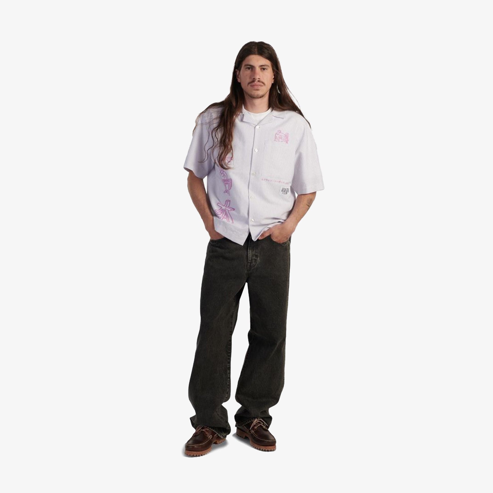 EDWIN | EDWIN READER'S CLUB SHIRT SS { LILA WHITE