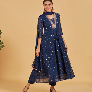 Royal Blue Kurta Set With Matching Dupatta