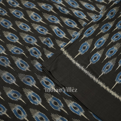 Black Blue Mayur Motif Odisha Ikat Sambalpuri Cotton Fabric
