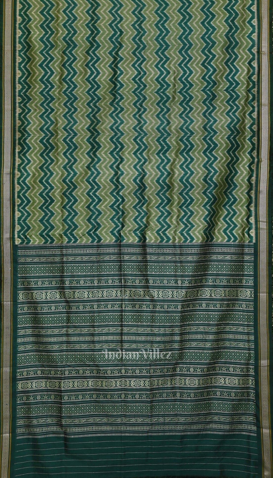 Green with Multicolor Contemporary Silk Saree with Jala Anchal