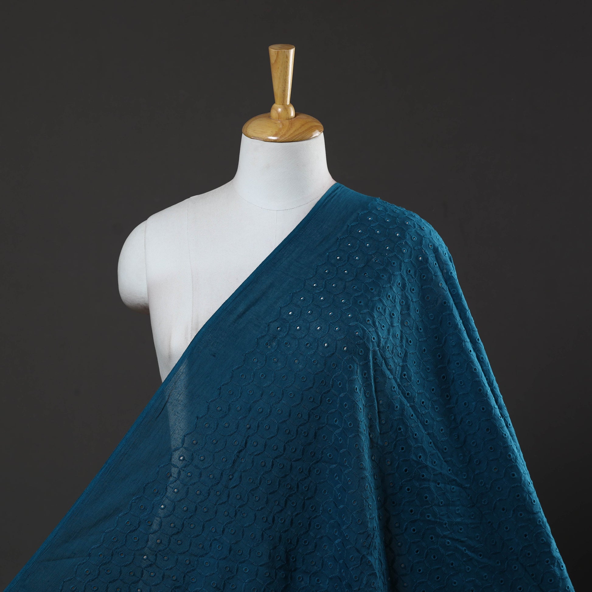 Blue - Floral Embroidered Cotton Hakoba Fabric 02