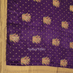 Violet with Golden Border Mashru Satin Silk Banarasi Saree