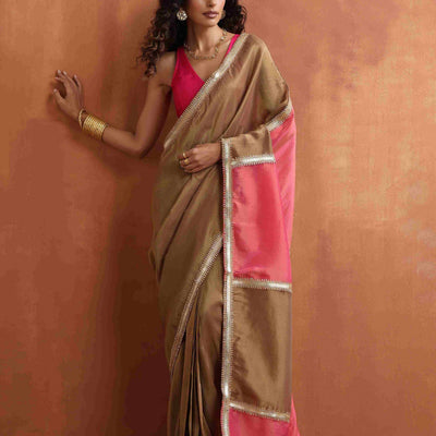 trueBrowns Bronze Tissue Ready To Wear Saree