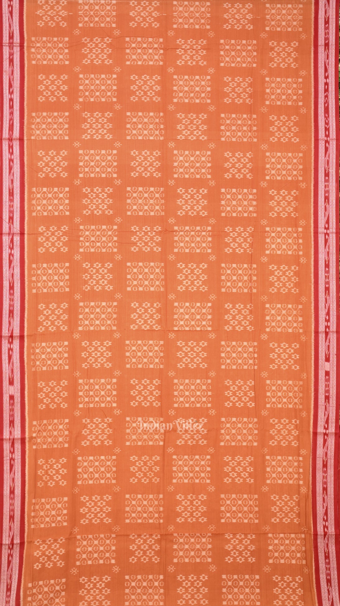 Matt Orange Odisha Handloom Sambalpuri Cotton Saree