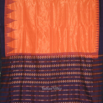 Orange Blue Phoda Kumbha Sambalpuri Cotton Tissue Saree