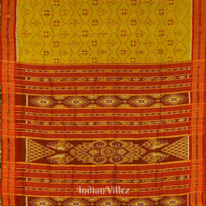 Golden Yellow Tribal Art Odisha Ikat Khandua Silk Saree