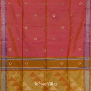 Rani Pink With Golden Yellow Pure Bishnupuri Silk Saree