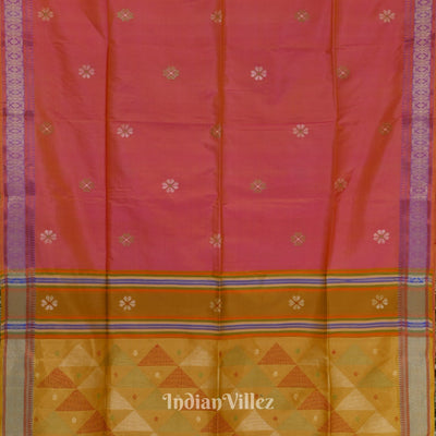 Rani Pink With Golden Yellow Pure Bishnupuri Silk Saree