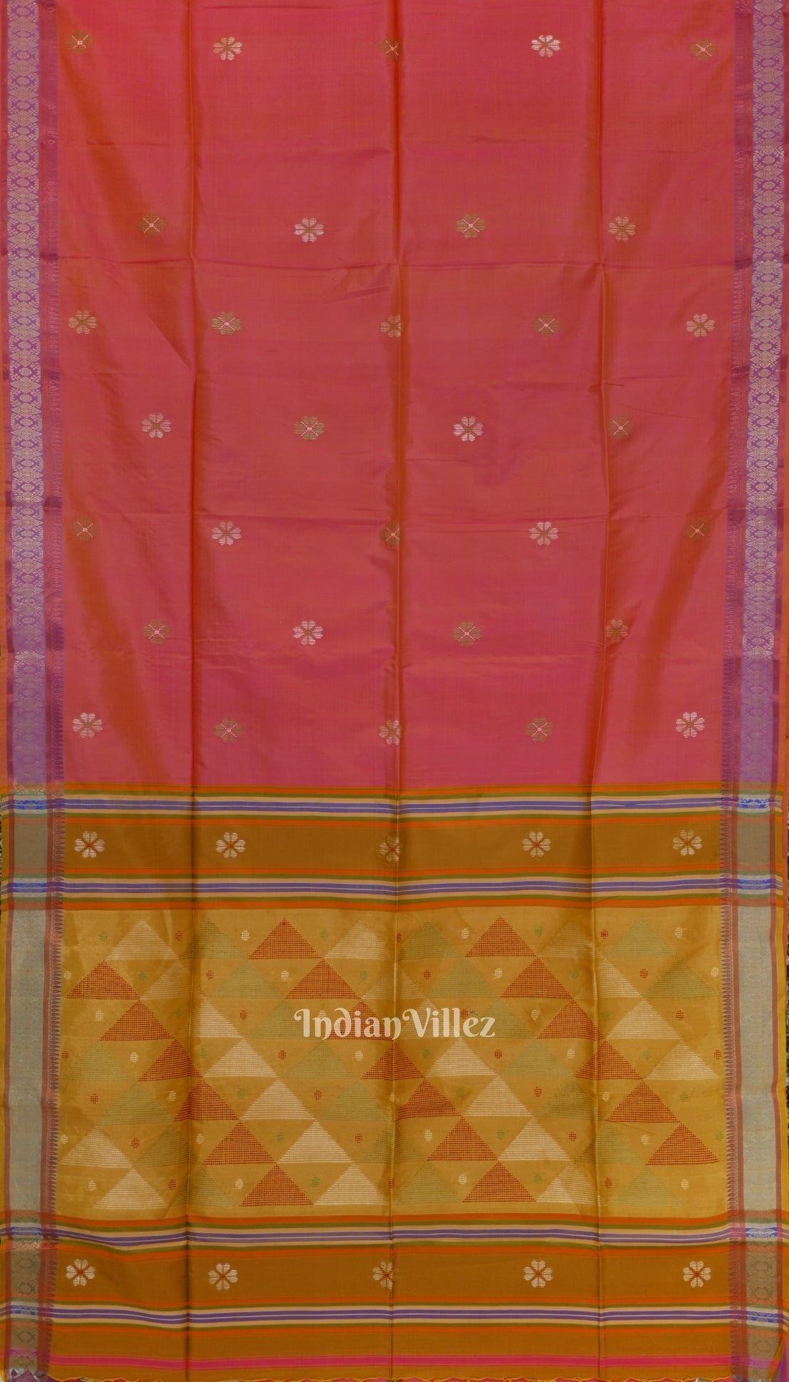 Rani Pink With Golden Yellow Pure Bishnupuri Silk Saree