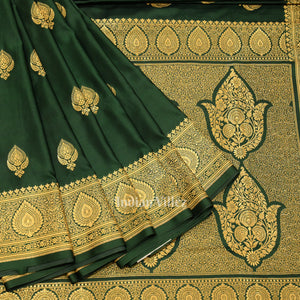 Cadmium Green Soft Pure Mashru Satin Silk Banarasi Saree