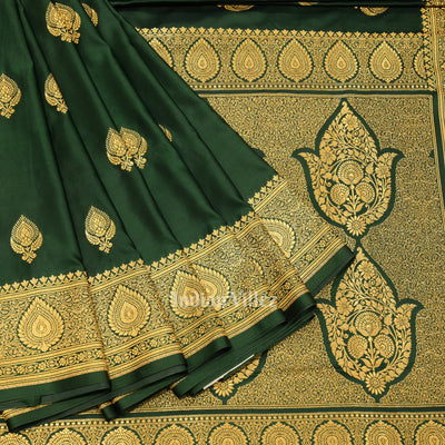 Cadmium Green Soft Pure Mashru Satin Silk Banarasi Saree