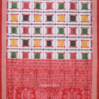 White with Multicolor Ashwini Odisha Ikat Sambalpuri Silk Saree