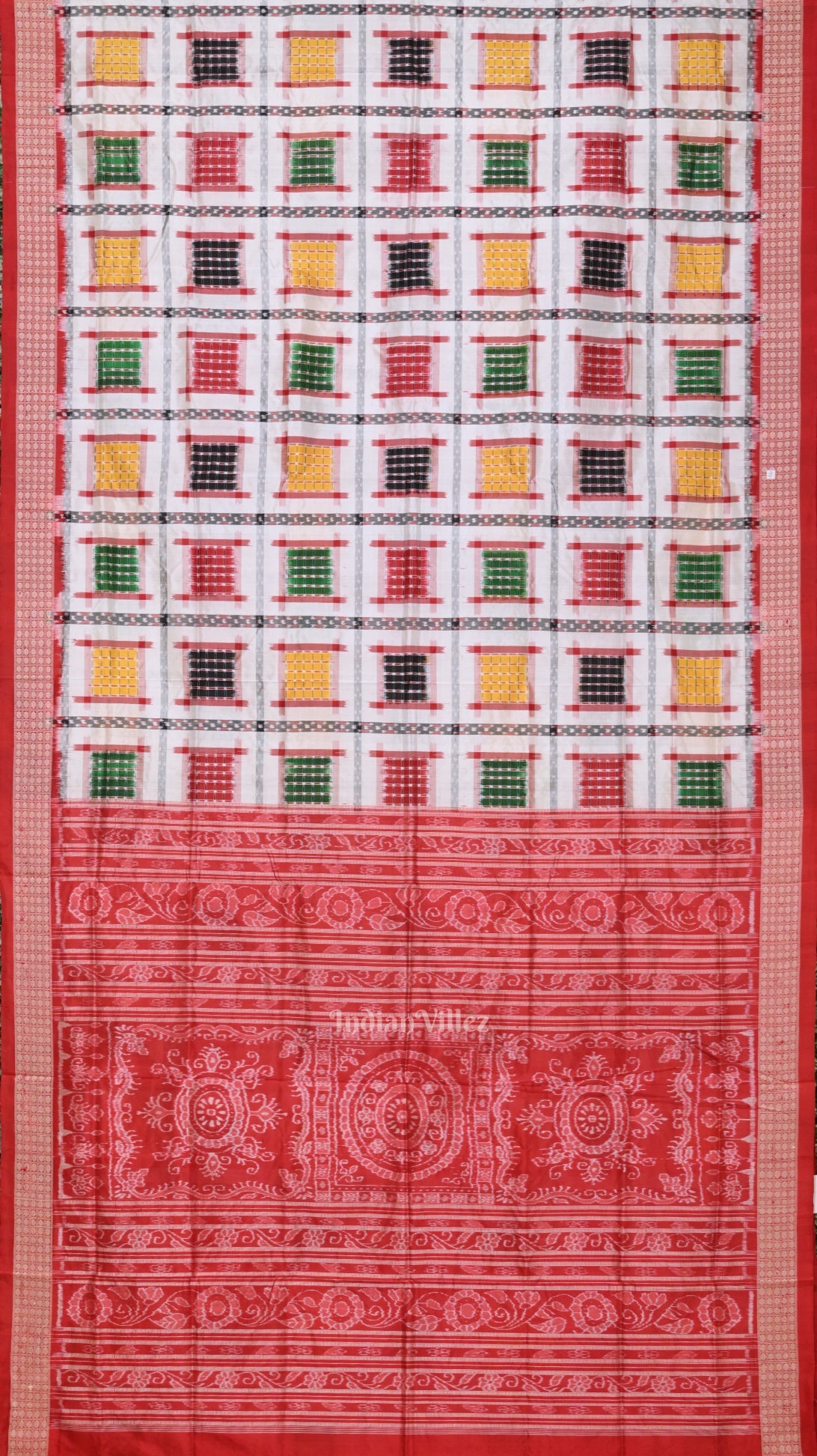 White with Multicolor Ashwini Odisha Ikat Sambalpuri Silk Saree