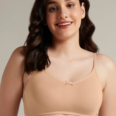 Daily Support Non Padded Non-Wired Cotton Bra - Sandalwood