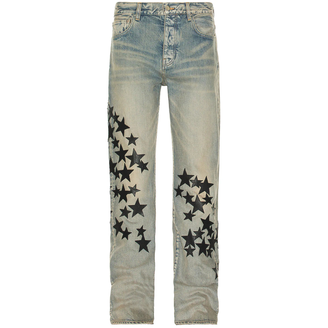 AMIRI Leather Star Straight Jeans Clay/Indigo