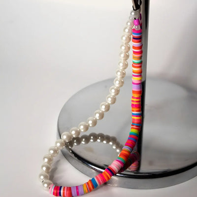 Half Pearl Half Rainbow Beaded Phone Charm