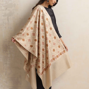 trueBrowns Beige Embroidered Woollen Stole