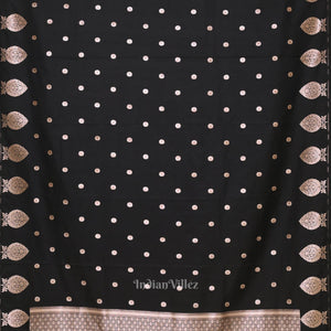 Black Floral Motif Mashru Satin Silk Banarasi Saree