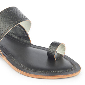 Black Handstitched Leather Kolhapuri Women Slipper