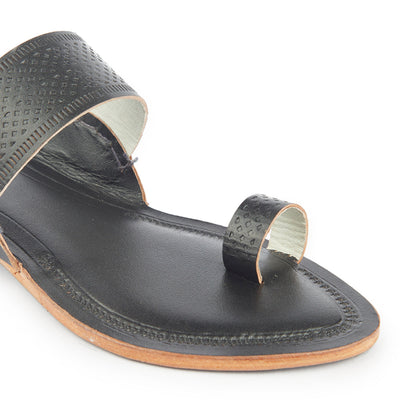 Black Handstitched Leather Kolhapuri Women Slipper