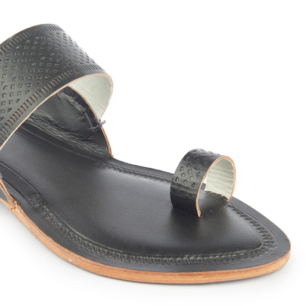 Black Handstitched Leather Kolhapuri Women Slipper