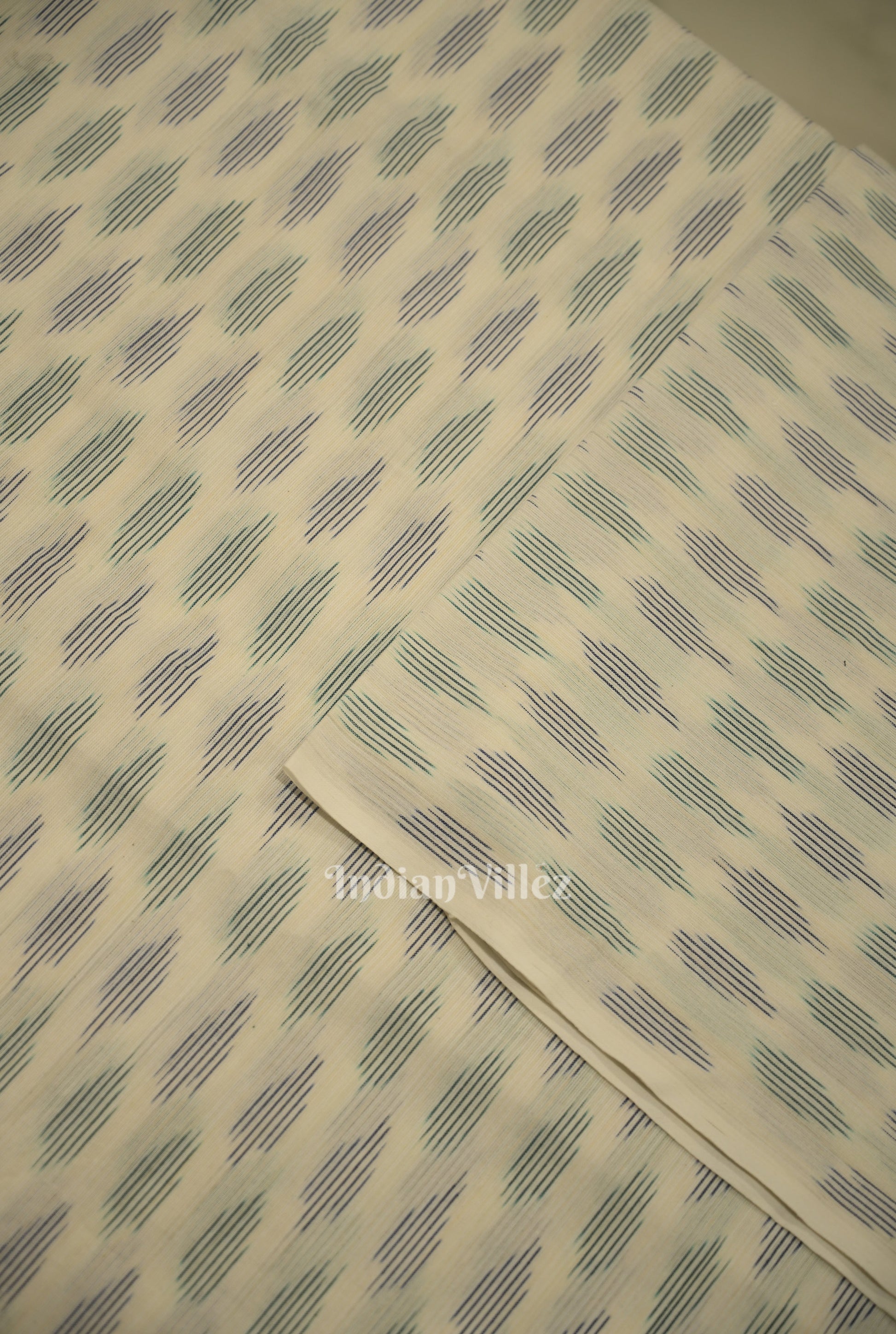 White Pochampally Ikat Cotton Fabric