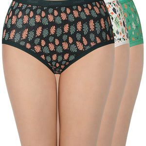 Printed High Rise Assorted Full Brief Panties (Pack of 3 Colors & Prints May Vary)