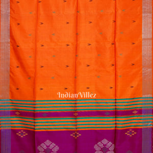 Rani With Golden Orange Handwoven Bishnupuri Silk Saree