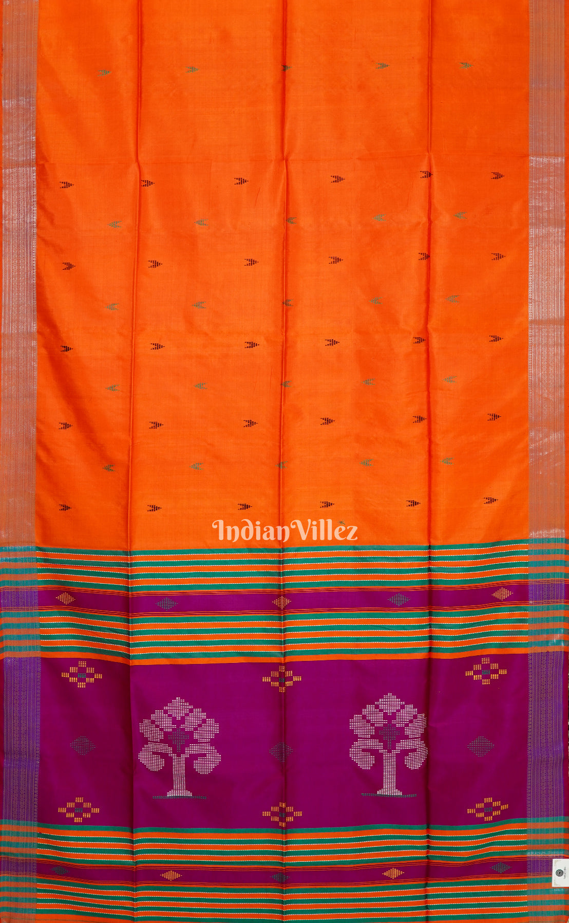 Rani With Golden Orange Handwoven Bishnupuri Silk Saree