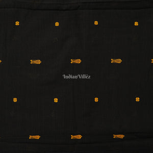 Black Fish & Flower Motif Bomkai Cotton Fabric
