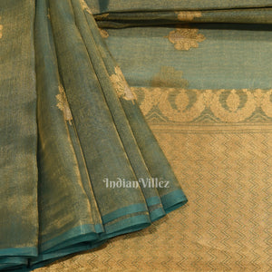 Aqua Blue Pure Kora Banarasi Tissue Saree