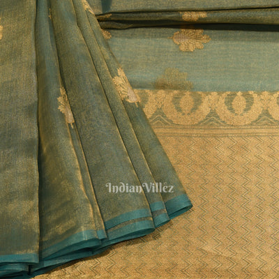 Aqua Blue Pure Kora Banarasi Tissue Saree