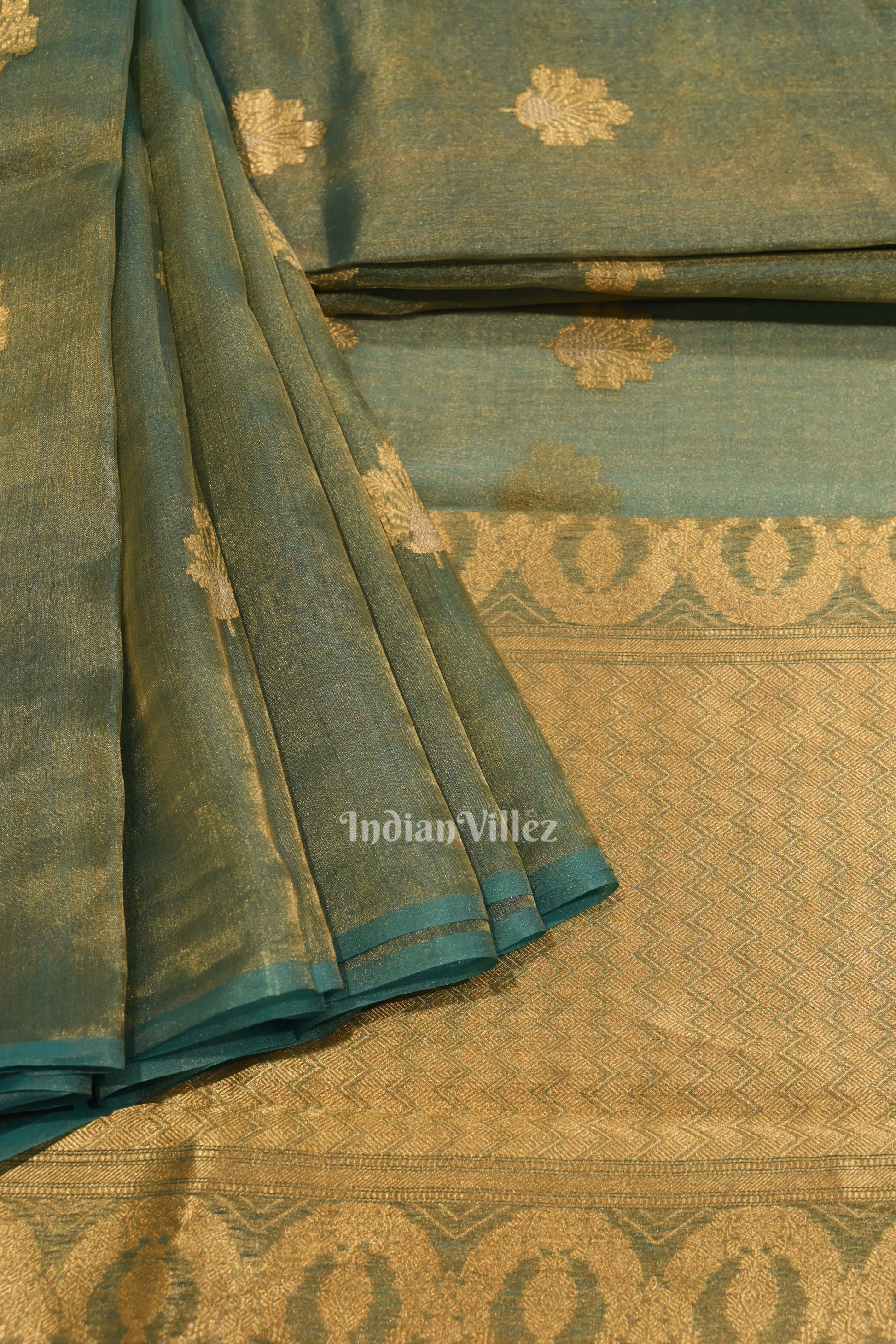 Aqua Blue Pure Kora Banarasi Tissue Saree