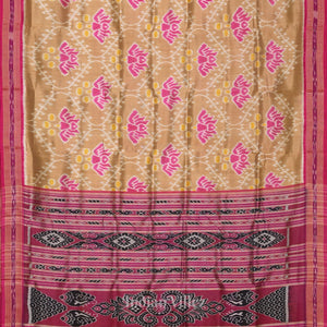 Yellow Cream Lotus Theme Khandua Silk Saree