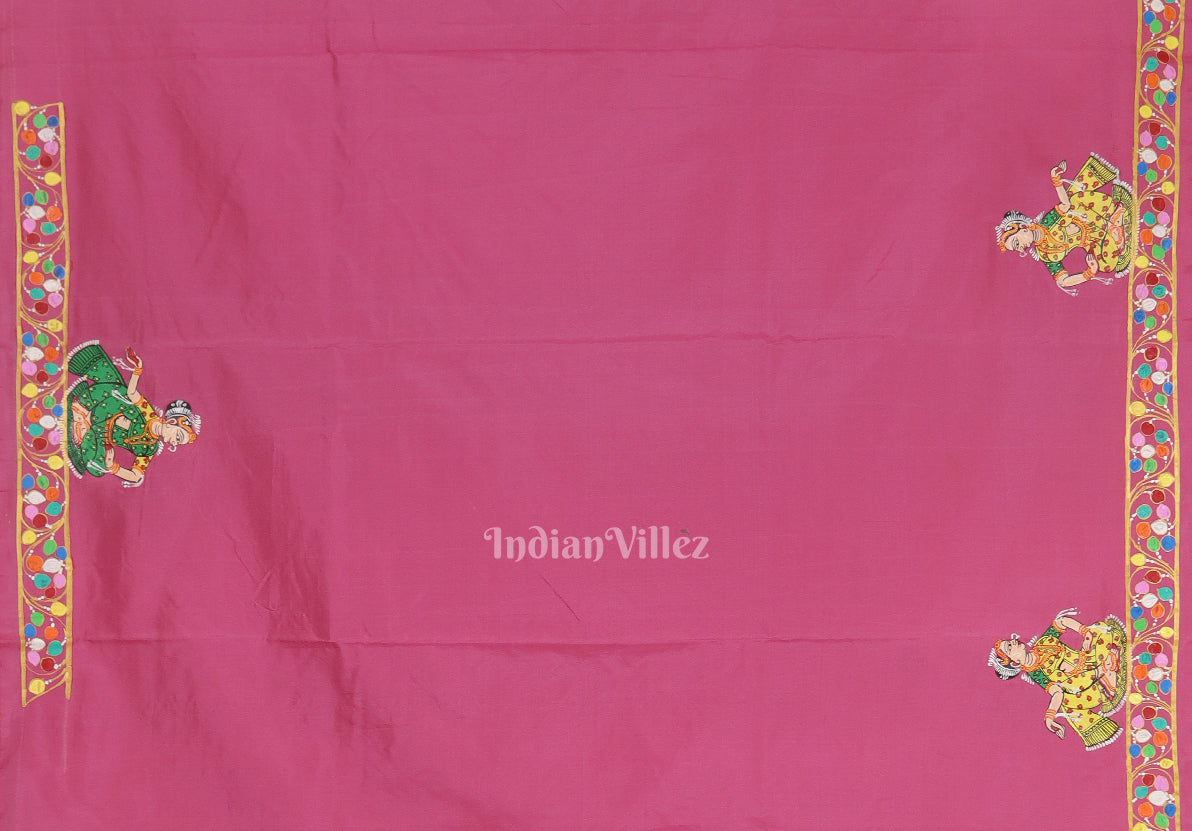 Pink Shree Siddhivinayak Ganapati Hand-Painted Pattachitra Saree